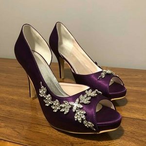 Peep toe satin heels